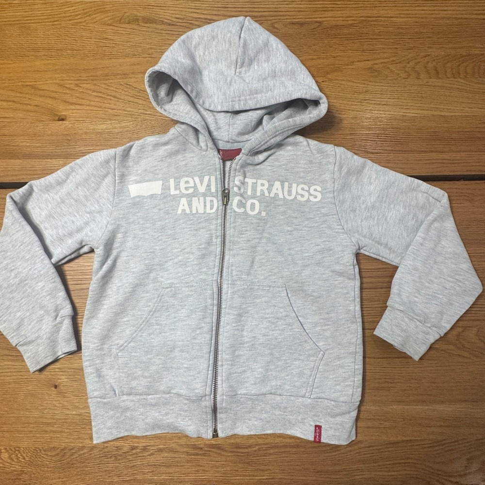 Levis Kids Heather Grey Full Zip Graphic Hoodie Sweatshirt Red Tab Size 8